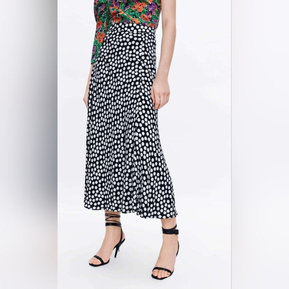 Polka Dot Midi Skirt - Black and White